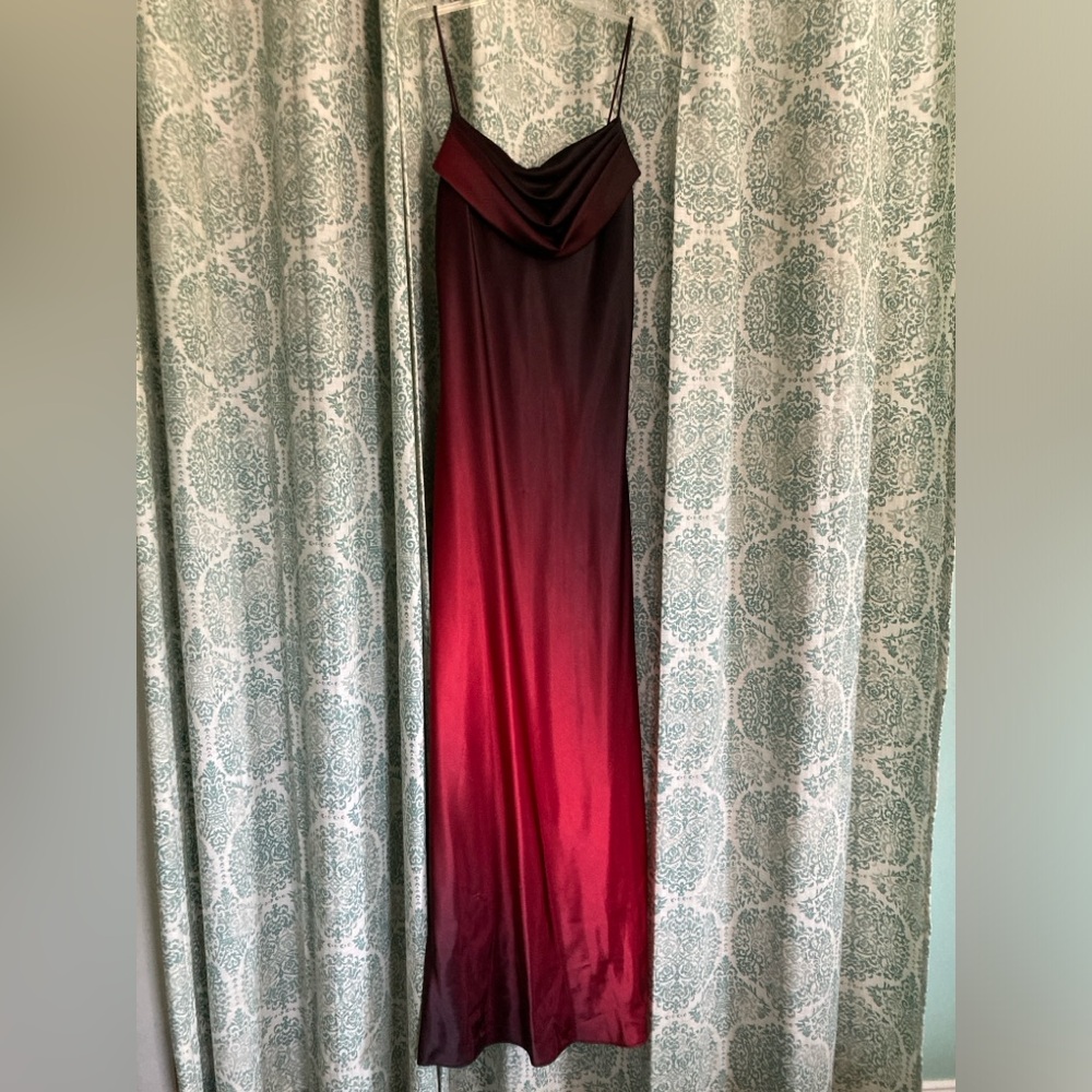 VINTAGE | 1990s Y2K Onyx Nite Cowl Neck Ombre Chiffon Slip Dress, Size 6